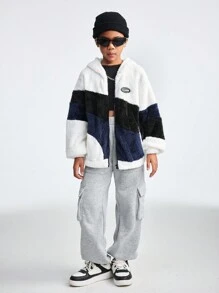 SHEIN Two-Tone Contrast Color Splicing Jacket For Boys, Kids Plus Size - Multicolor - View 6