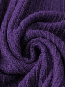 SHEIN LUNE Falda de suéter casual larga, con cintura elástica y pliegues, de unicolor, para mujer de talla grande, para invierno - Morado - Ver 5