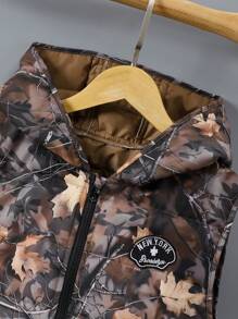 Conjunto de 3 piezas para niño preadolescente: Sudadera de cuello redondo con parches de manga larga + Chaleco con capucha estampado completo + Pantalón de chándal de cintura elástica