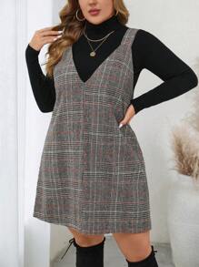 SHEIN LUNE Robe à carreaux ample pour femmes grandes tailles, à porter au quotidien, pour le trajet domicile-travail, les fêtes et les vacances - Multicolore - Voir 5