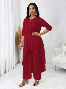 SHEIN Lady Conjunto de dos piezas para mujer estilo otoñal de manga larga asimétrico en color blanco