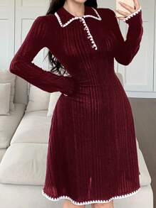 Mulvari Vestido casual mini de manga larga con cuello polo, puños acanalados y volantes con estampado floral, para otoño