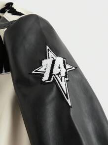 Manfinity LEGND 大码男士拉链夹克，休闲简约时尚赛车外出拉链夹克，字母长袖拼色夹克，适合日常穿着，朋友，丈夫，男朋友的礼物 - 彩色 - 查看 4
