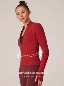 GLOWMODE 无缝柔软透气修身长袖拉链夹克带拇指孔日常休闲 - 紅色 - 查看 5