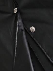 Sweetra 女士优雅长裙，V 领，正面有纽扣，超长款 PU 皮革女装 - 黑色 - 查看 5