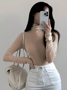 DAZY Women's Turtleneck Slim Fit Base Layer Pullover T-Shirt Long Sleeve Women Tops,Fall Women Clothes - Apricot - View 7