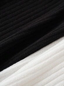 SHEIN BASICS 2pcs/Set Casual Solid Color Knitted Crew Neck Long Sleeve Fitted Women T-Shirts