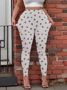 SHEIN LUNE Leggings casuales de punto con estampado para mujer de talla grande, otoño/invierno