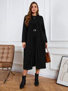 SHEIN LUNE Set de 2 piezas de mujer de talla grande con cárdigan rizado de color albaricoque y vestido para otoño e invierno, ideal para viajes, aeropuerto, vacaciones, año nuevo y cumpleaños