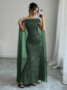 Rafferiza Vestido capa elegante y casual de mujer con ajuste delgado, minimalista y de lujo con hombros descubiertos y brillo