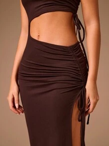 Glamine 女士优雅性感纯色单肩露背侧开衩连衣裙，迷人圣诞派对装长款女士装