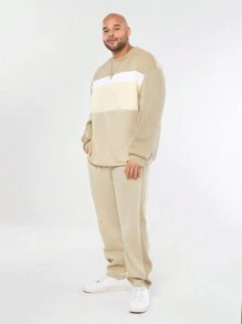 Manfinity NXTstreet Conjunto de sudadera de cuello redondo de manga larga de punto holgado y pantalón de chándal para hombre de talla grande