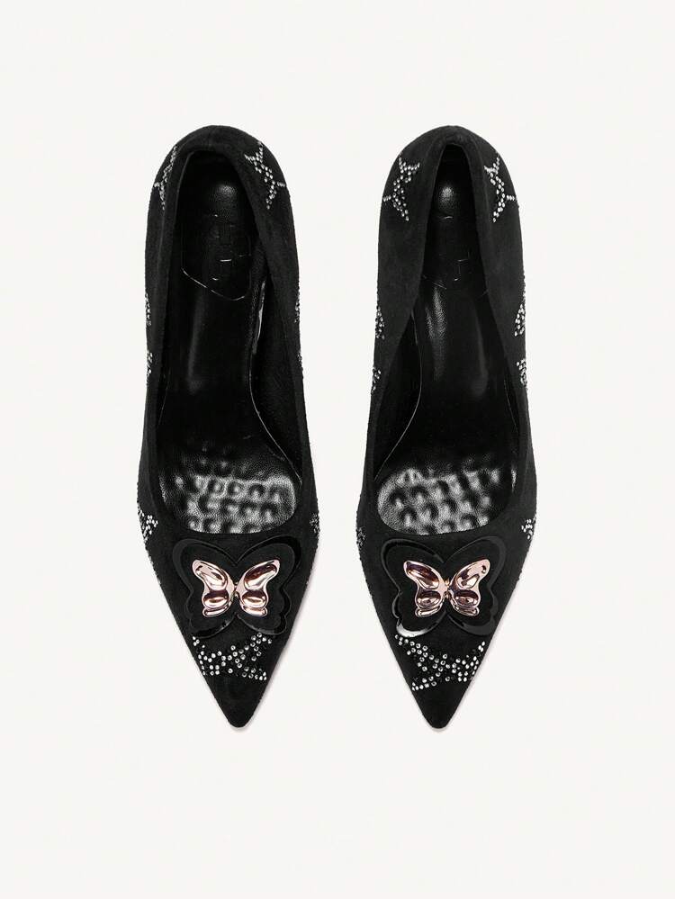 CUCCOO CHICEST Fashionable Elegant Rhinestone Bow Decor Pointed Toe High Heels For Christmas And New Year Holiday Vibe Fall And Winter