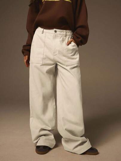 Athîral 女士纯色口袋宽松休闲阔腿裤，百搭