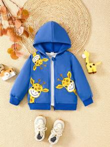 2 件/套年轻男孩儿童卡通长颈鹿连帽衫，深蓝色调为孩子提供稳定而充满活力的穿着体验 - 藏蓝色 - 查看 4