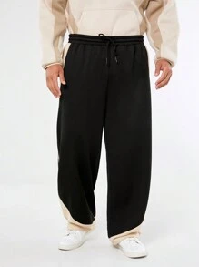 Manfinity VCAY Plus Size Men's Loose Fit Black & Khaki Knitted Long Jogger Pants, Autumn/Winter