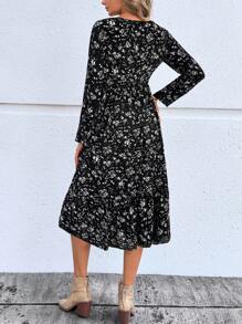 EMERY ROSE Women's Casual Floral Midi Dress, Autumn