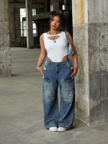 SHEIN ICON Plus Size Casual Denim Jeans, Simple & Fashionable For Everyday Wear - Blue - View 4