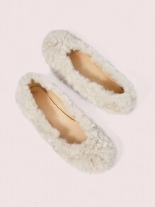 CUCCOO DOLLMOD 女士方头一脚蹬拖鞋，时尚舒适温暖室内家居毛绒鞋，米色情人节 - 杏色 - 查看 5