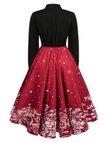 SHEIN LUNE Plus Size Women's Color Block Butterfly Print Christmas Casual Regular Fit Long Dress, Autumn/Winter Maxi Women Outfit - Multicolor - View 2