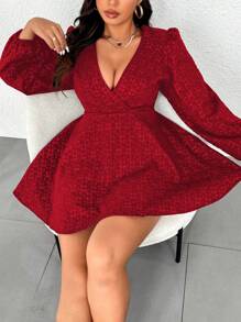 Celure Vestido largo elegante de manga larga con cuello en V profundo y cruce envolvente en talla grande para ropa de Año Nuevo