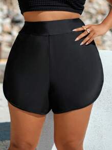 SHEIN Swim Curve Plus Size Women Plain Swim Bottoms With Pockets, Conservative Beach & Party Swimwear Summer - Black - View 3