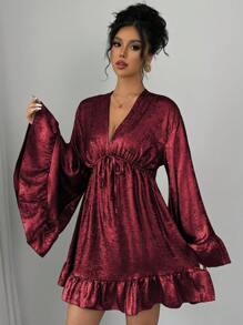 Chiquease Robe décontractée à manches longues, minimaliste et pour le port quotidien, tenue pour femmes de couleur bordeaux
