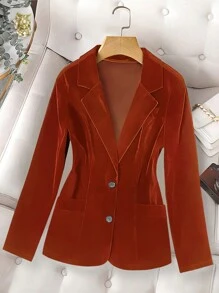 Franclia Áo khoác blazer nhung đơn hàng thường ngày cho nữ - trái cam - Xem 4