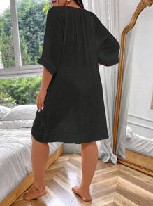 Swim Lushoire Plus Size Women's Plain Simple Daily Cover Up,Summer Beach - Black - View 2