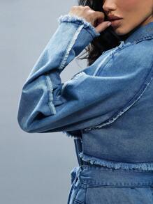 Denimoi Long Line Denim Trench Coat Stylish Simple Casual Daily
