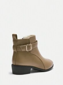 CUCCOO BIZCHIC Giày bốt ngắn phong cách Âu Mỹ cổ điển mới cho nữ, gót dày, đế chống trượt, giày bốt đế xuồng cho mùa Giáng sinh và năm mới, mùa thu và đông - Màu be - Xem 4