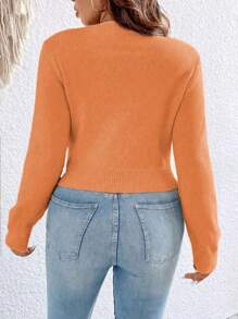SHEIN Clasi 大码女式休闲圆领扭结短款套头毛衣，适合秋冬季穿着。 - 橘色 - 查看 2