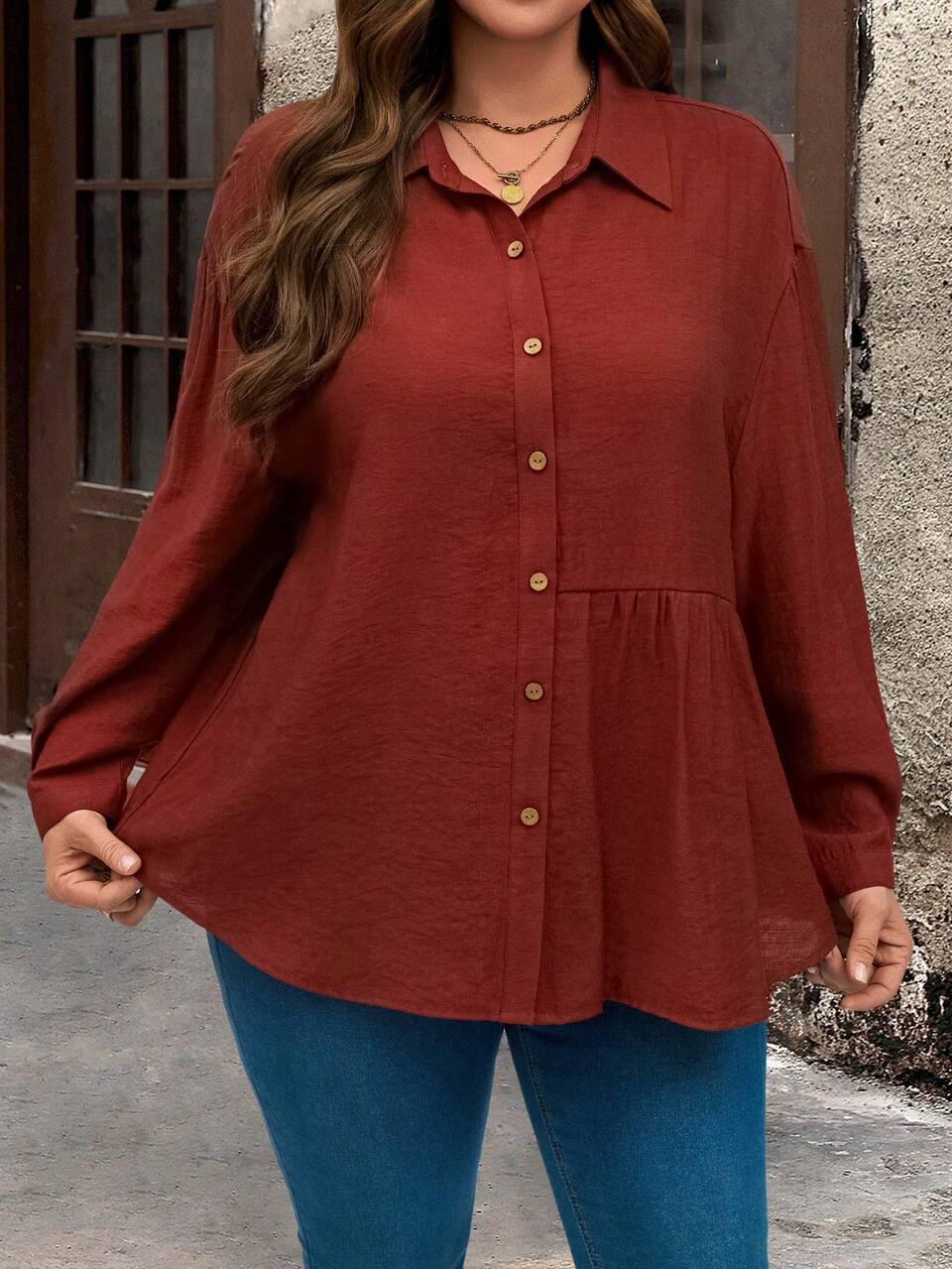Plus Size Winter Women Casual Plain Color Formal Shirt