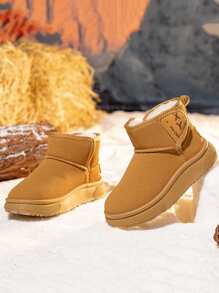 1 双女童儿童雪地靴，卡其色，带保暖内衬，舒适保暖，适合冬季户外使用 - 卡其色 - 查看 1