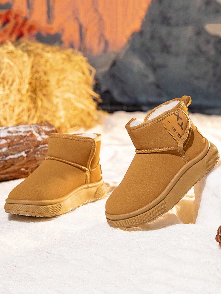 1 双女童儿童雪地靴，卡其色，带保暖内衬，舒适保暖，适合冬季户外使用 - 卡其色 - 查看 1