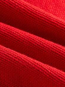 SHEIN EZwear Áo len chui đầu tua rua màu đỏ cổ điển cỡ lớn - Đỏ - Xem 5