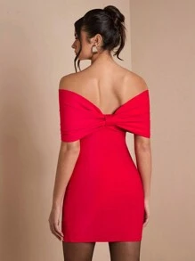 SHEIN BAE Women's Elegant Open Shoulder Bowknot Cocktail Dress, Suitable For Party, Date Night, Clubbing In Autumn & Winter