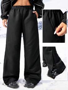 SHEIN EZwear Lässige Outdoor-Sport Einfarbige Hose mit Reißverschluss unten, Herbst/Winter