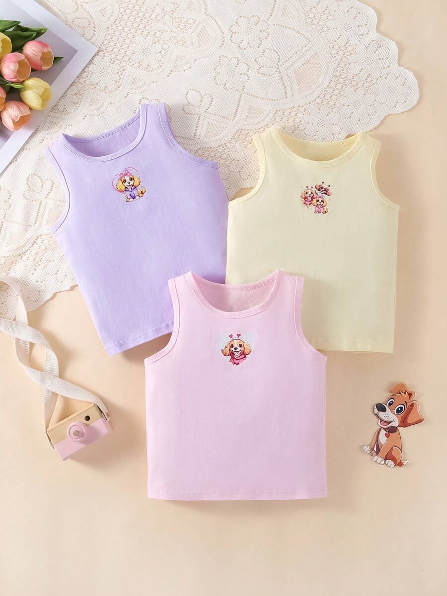 SHEIN 3pcs/Set Little Girls Cute Dog Print Graphic Camisole Underwear Sets - Multicolor - View 1
