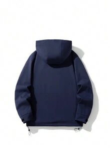 SHEIN Sports Women's Solid Color Long Sleeve Zipper Closure Drawstring Hooded Sports Jacket - Blue - View 2