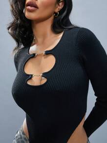 Denimoi Body tipo jersey con cortes, de unicolor, de manga larga y escote alto, atuendo de invierno, atuendo de otoño, atuendo navideño, sexy para salir,