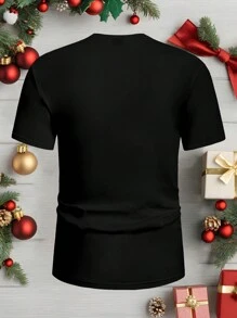 Manfinity Homme 圣诞节圣诞老人树印花红色T恤，休闲时尚男士黑色T恤 - 彩色 - 查看 3