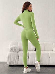 SHEIN EZwear Black Two Pieces Set Sportswear Zip Up Jacket & Leggings