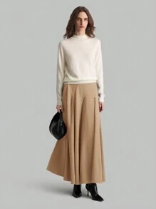 Ontre Chân váy xếp ly thanh lịch màu trơn cho nữ - màu nâu - Xem 5