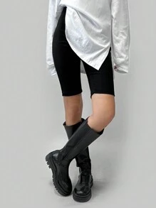 DAZY 女士纯色修身短款打底裤，黑色，运动休闲风，四季皆宜，秋季必备 - 黑色 - 查看 5