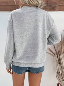 SHEIN LUNE 女士休闲圆领长袖灰色小熊图案卫衣，秋季套头衫 - 灰色 - 查看 2