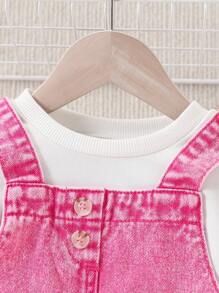 SHEIN New Cute Ruffle Adjustable Denim Suspender Dress For Baby & Toddler Girls - Pink - View 6