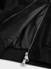 Manfinity Homme Chaqueta de béisbol casual con cremallera y manga larga de unicolor para hombre de talla grande, chaqueta gráfica cálida de moda para salir en otoño, para regalos a amigos, esposo, novio - Negro - Ver 5