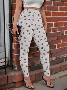 SHEIN LUNE Leggings casuales de punto con estampado para mujer de talla grande, otoño/invierno