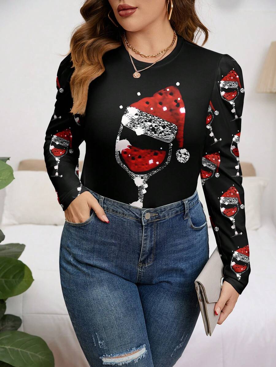 SHEIN Clasi Casual Simple Plus Size Women's Solid Color Long Sleeve T-Shirt - Black - View 1